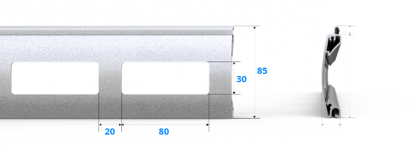 Garagentor Sichtfensterlamellen 77 mm aus Aluminium Technische Details und Maße