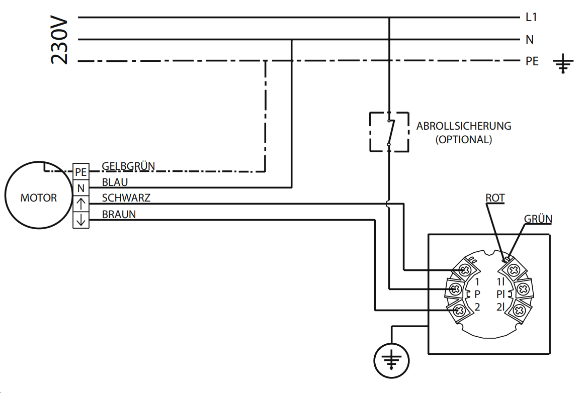 Anschluss an Wippschaler/Schlüsselschalter